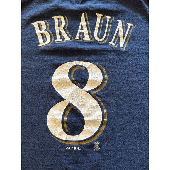 Lot Of 2-MLB Brewers Braun 8 Majestic Blue Yellow Size Small Men? Boys? See Desc - Picture 7 of 15